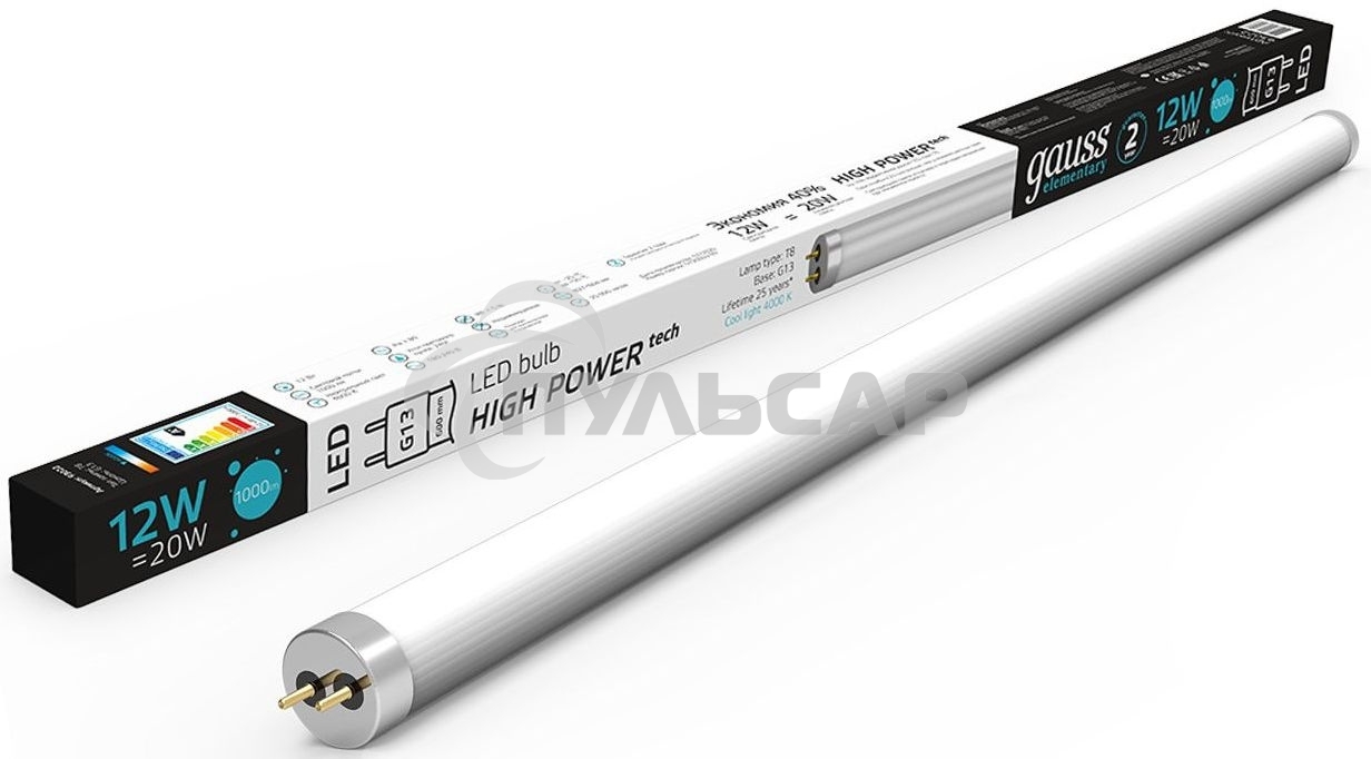 Лампа светодиодная Gauss Elementary T8 12Вт 4000К G13 1000лм 600мм стекло