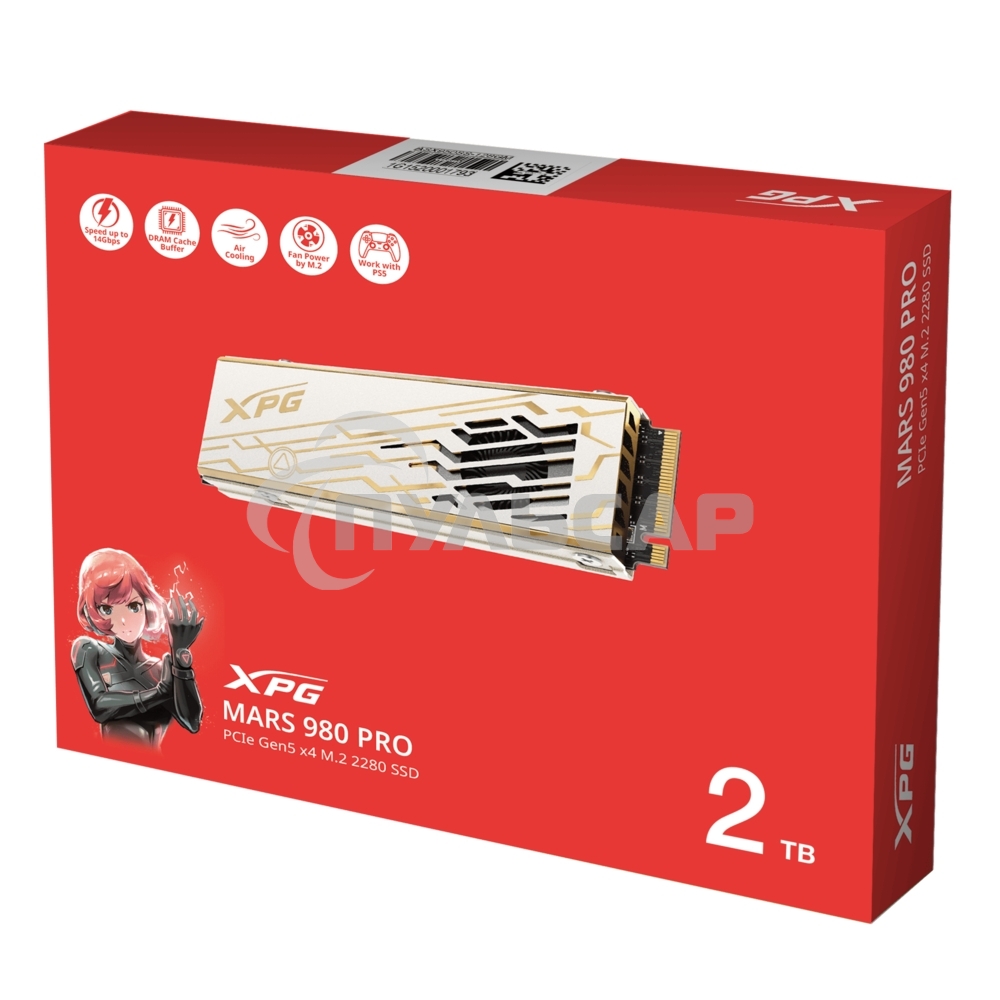 Накопитель SSD ADATA XPG MARS 980 PRO, 2000Gb, M.2(22x80мм), NVMe, PCIe 5.0 x4, 3D NAND, R/W 14000/13000Mb/s, IOPs 2 000 000/1 650 000, TbW 1480, DWPD 0.4, with Heat Sink (5 лет)