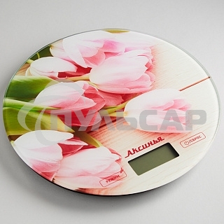 Весы настольные электронные АКСИНЬЯ КС-6503 Розовые тюльпаны: 5 кг, стекло (24)