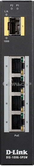 Коммутатор D-Link DIS-100G-5PSW/A1A Промышленный неуправляемый коммутатор с 4 портами 10/100/1000Base-T, 1 портом 1000Base-X SFP, функцией энергосбере
