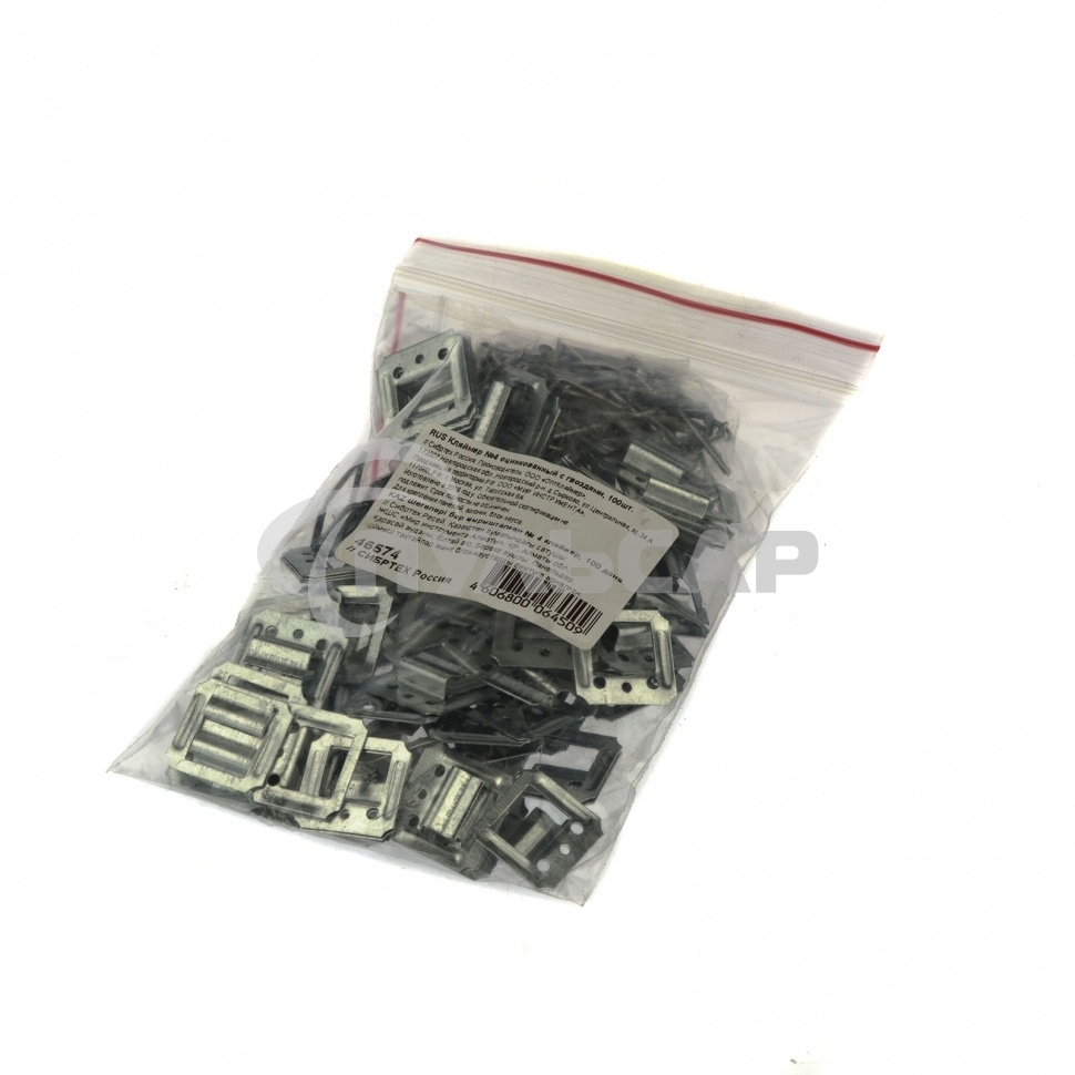 Кляймер СИБРТЕХ №4 оцинкованный с гвоздями, 100шт 46574