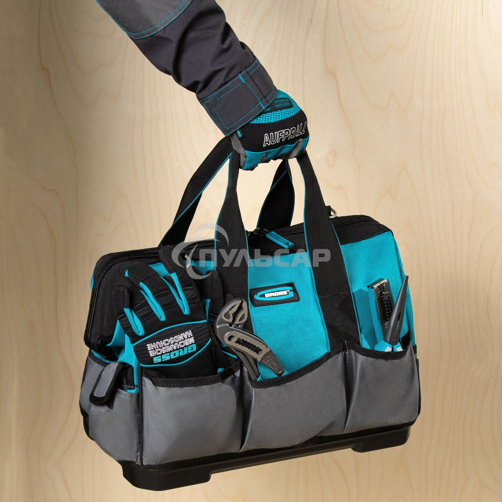 Сумка для инструмента Handwerker, 26 карманов, пластик. дно, наплечный ремень, 400х225х310мм Gross