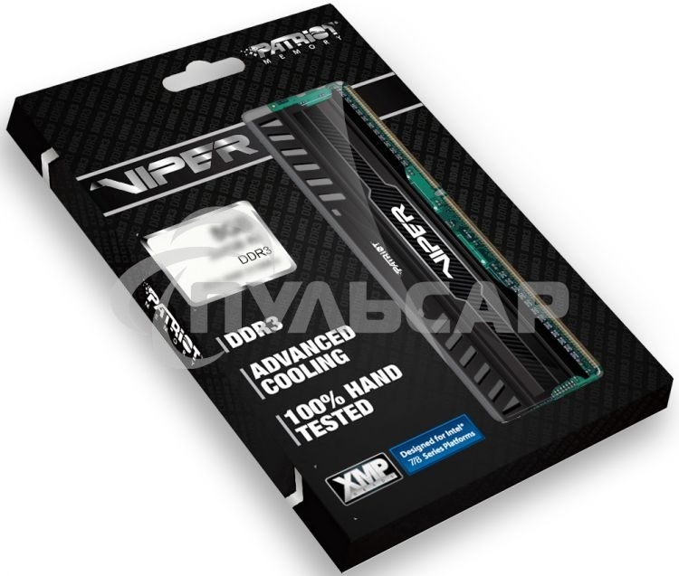 Оперативная память Patriot Viper 3, DDR3, 8Gb (2x4 Gb), 1600 MHz, CL9, DIMM, радиатор, черный