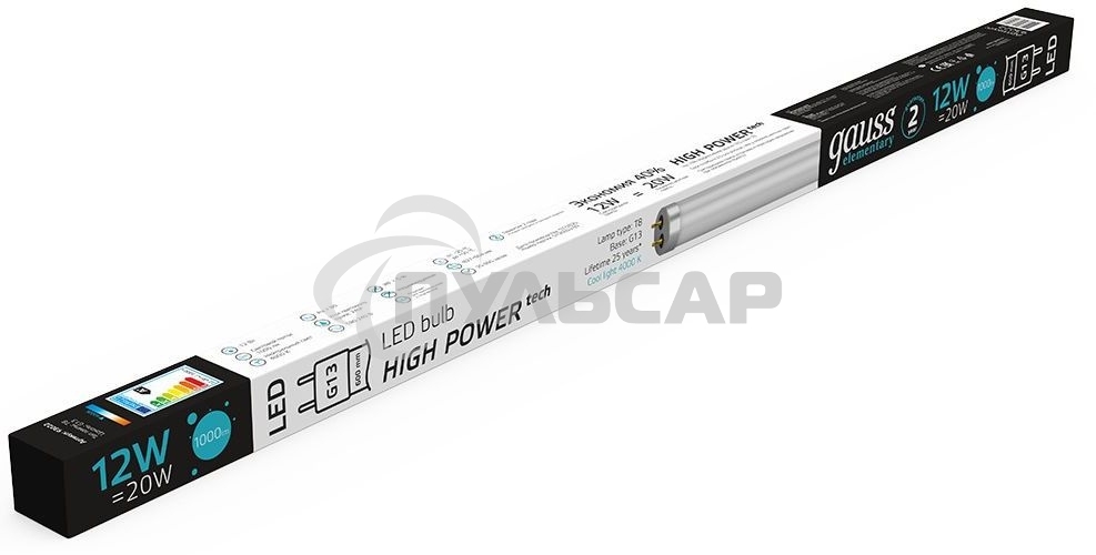 Лампа светодиодная Gauss Elementary T8 12Вт 4000К G13 1000лм 600мм стекло