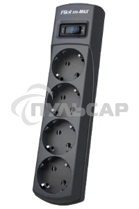 Сетевой фильтр ZIS Pilot m Max 4 розетки (евро с заземлением), 15А/3.3кВа, автомат, 3 м, черный Surge protector Pilot m Max 4 euro outlets, 15А/3.3кВа, 3m, black
