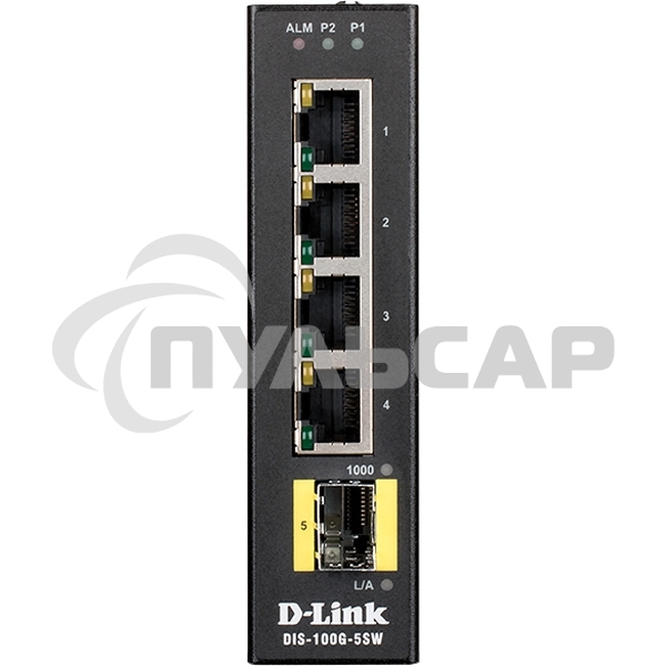 Коммутатор D-Link DIS-100G-5SW/A1A Промышленный неуправляемый коммутатор с 4 портами 10/100/1000Base-T, 1 портом 1000Base-X SFP, функцией энергосбереж