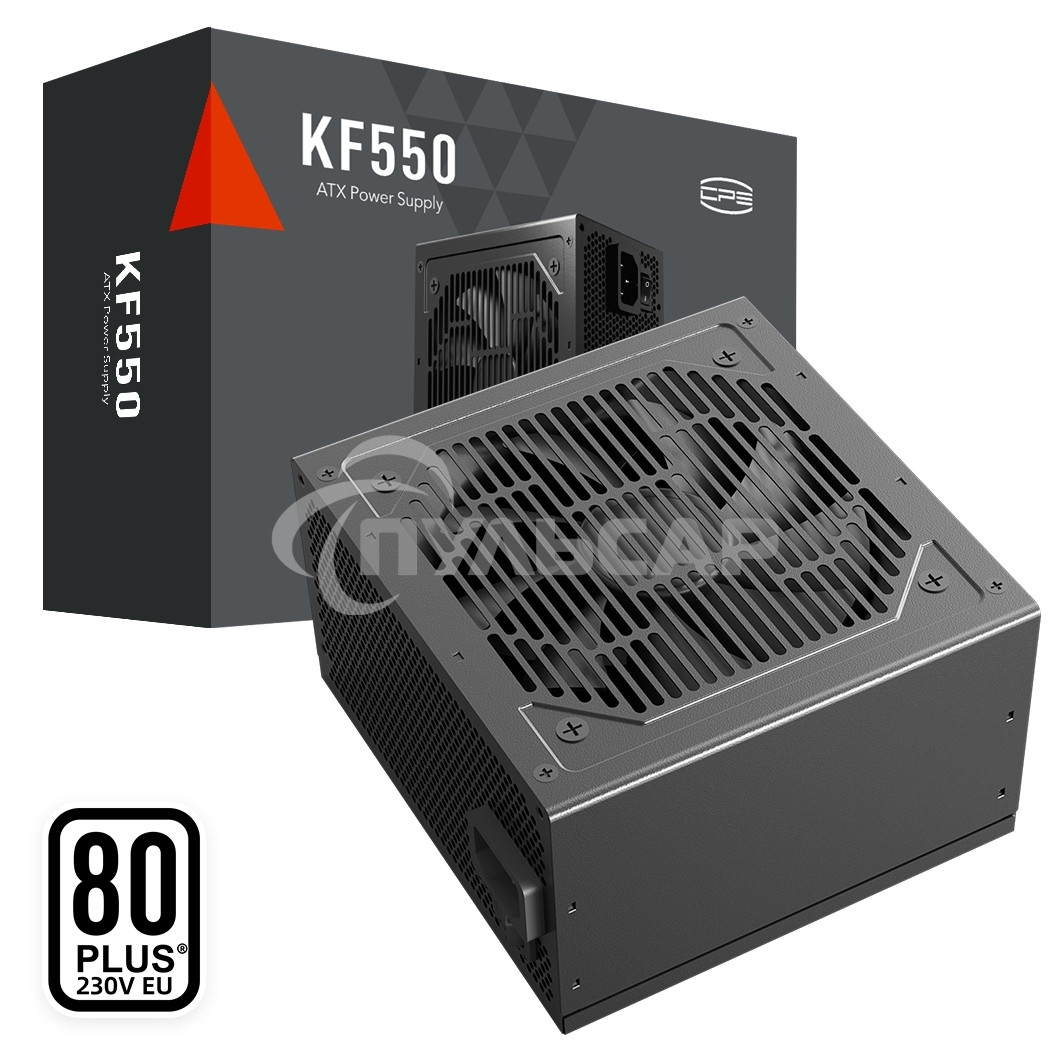 Блок питания PCCOOLER, 550W 80+ белый (ATX, ATX 2.4, Non-modular, 1x24(20+4)pin 550мм, 1xCPU*2 8(4+4)pin 610+150мм, 1xPCIe*2 8(6+2)pin 510+150мм, 2xSATA*3+MOLEX4pin*1 450+150+150+150мм, Active, 120x120мм, 140x150x86mm, APFC, OVP, SCP, OPP (140-160%, 2ms d