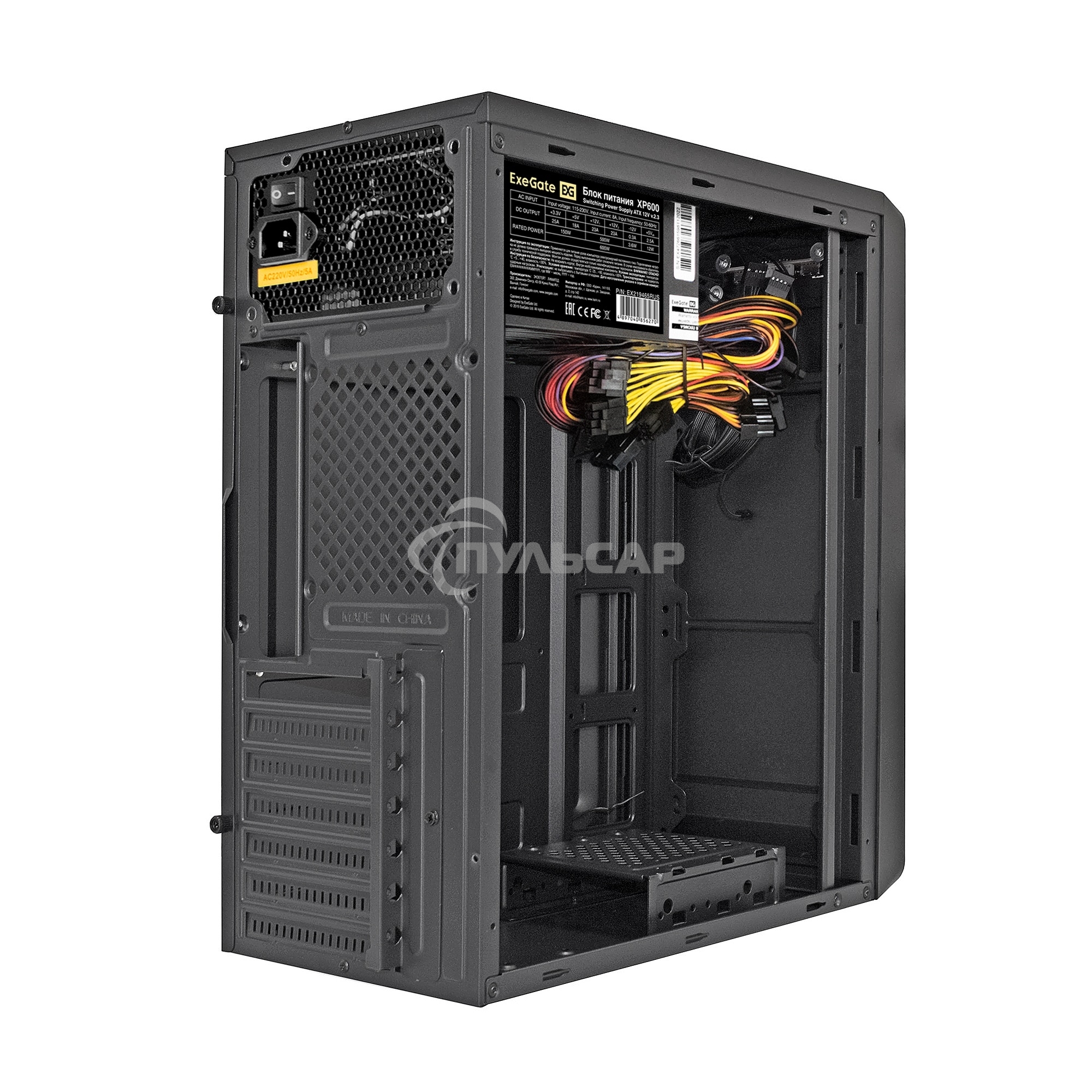 Компьютерный корпус Miditower ExeGate XP-332 Black, ATX, (XP600, Black,120мм), 2*USB, Audio