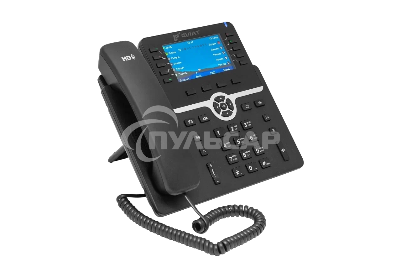 IP-телефон Flat-Phone B10: 20 SIP-аккаунтов, 2 порта 10/100/1000BASE-T (RJ-45), ЖК-дисплей, PoE, адаптер питания 220В, ТОРП