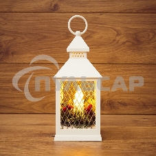 Декоративный фонарь со свечкой, белый корпус, размер 10.5х10.5х24 см, цвет ТЕПЛЫЙ БЕЛЫЙ