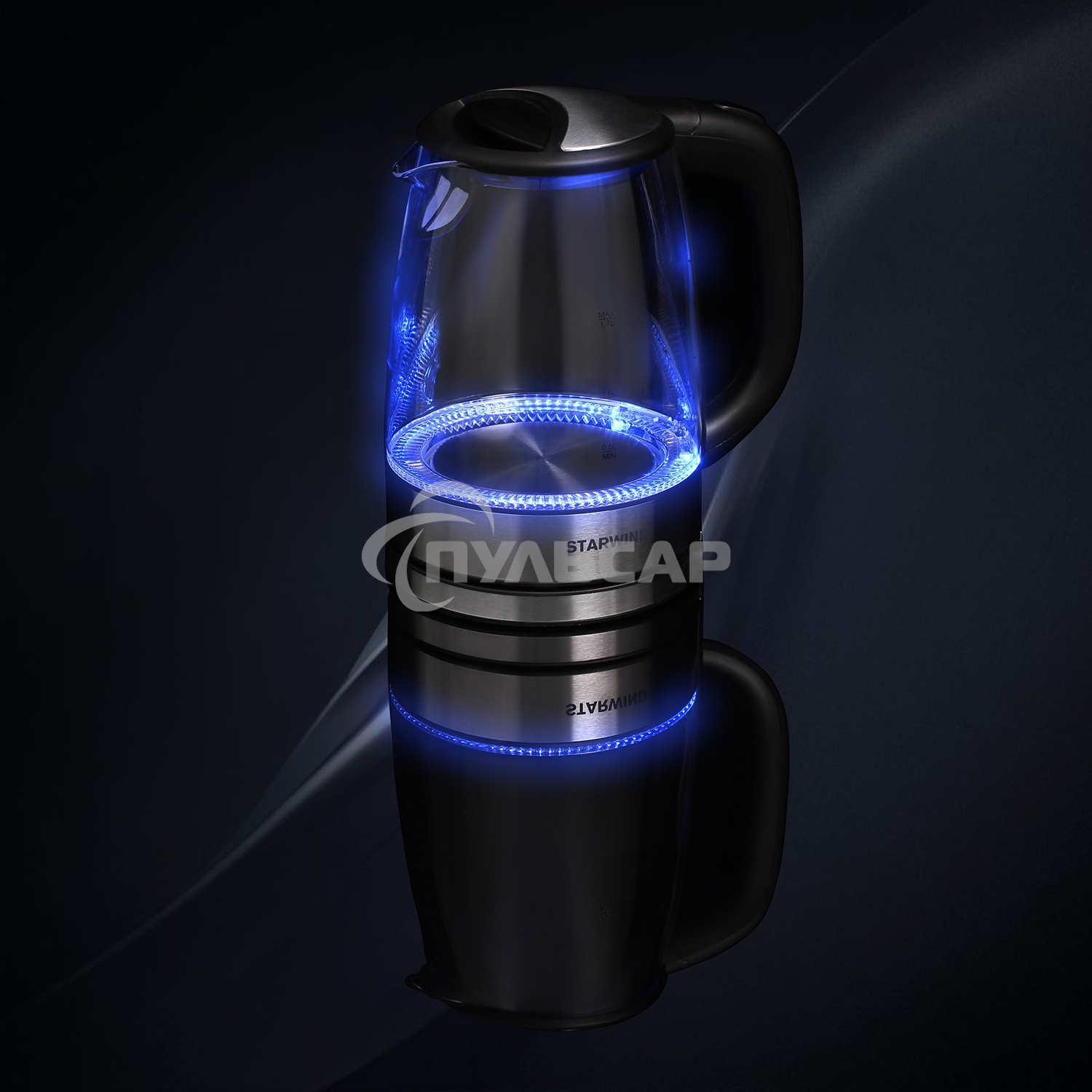 Чайник электрический Starwind SKG5210 1.7л. 2200Вт черный/серебристый (корпус: стекло)