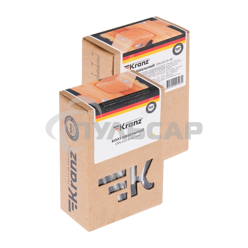 Болт мебельный KRANZ DIN 603, 8х80, упаковка поставщика ( 20 кг. / 620 шт.)