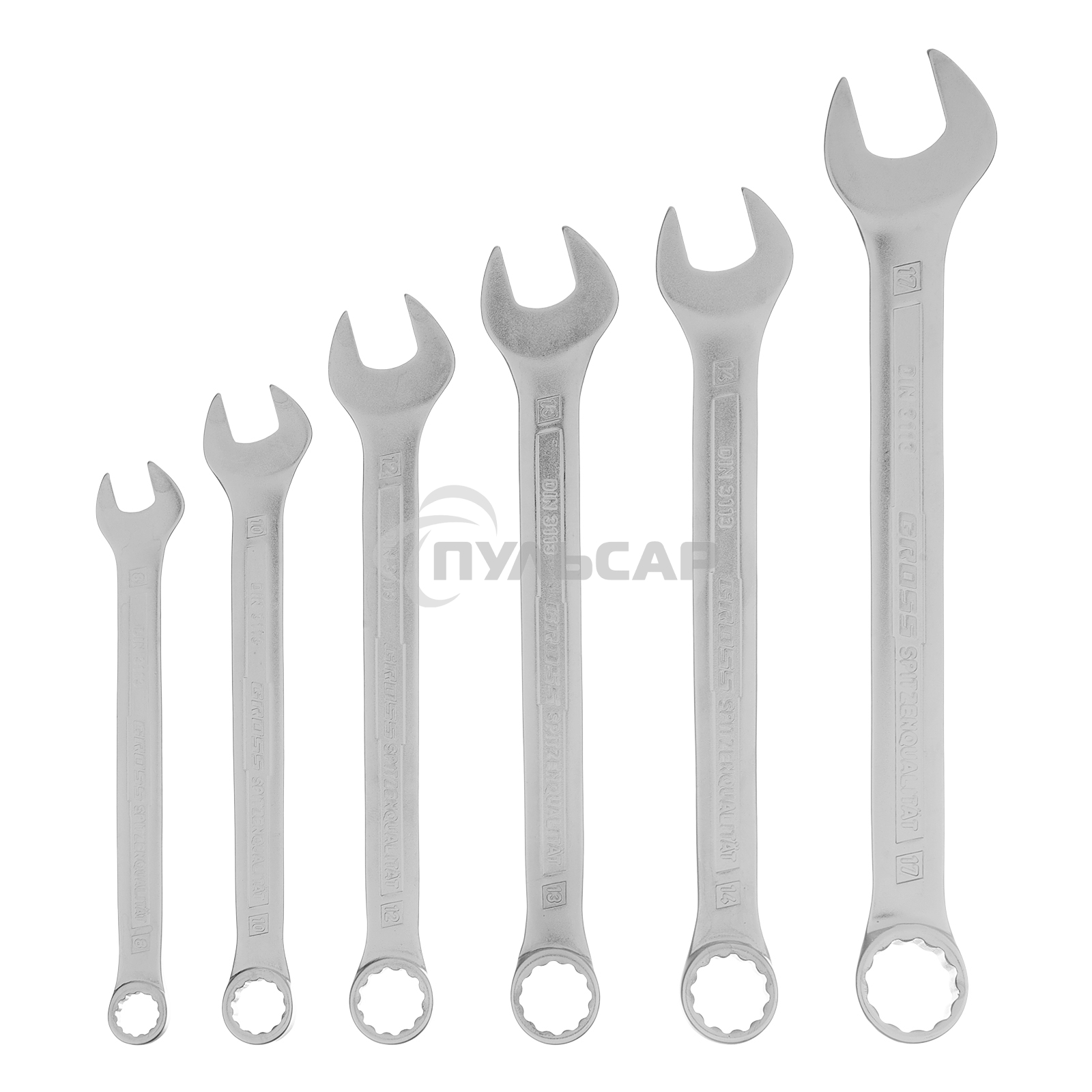 Набор ключей комбинированных 8-17 мм, 6 шт., CrV, холодный штамп Gross