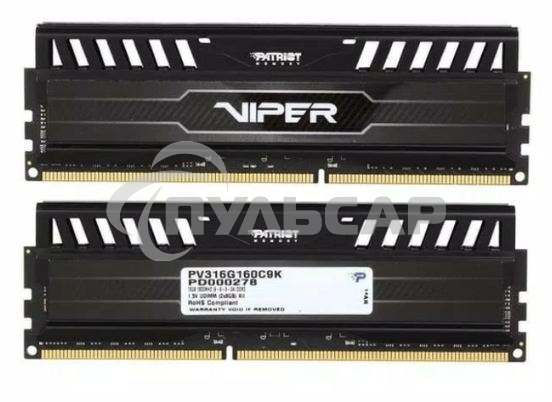 Оперативная память Patriot Viper 3, DDR3, 16Gb (2x8 Gb), 1600 MHz, CL9, DIMM, радиатор, черный