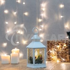 Декоративный фонарь со свечкой, белый корпус, размер 10.5х10.5х24 см, цвет ТЕПЛЫЙ БЕЛЫЙ