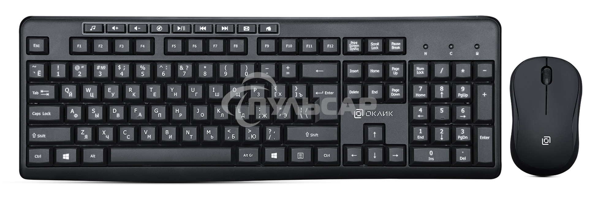 Комплект клавиатура + мышь Oklick/Оклик 225M клав:черный мышь:черный USB беспроводная Multimedia