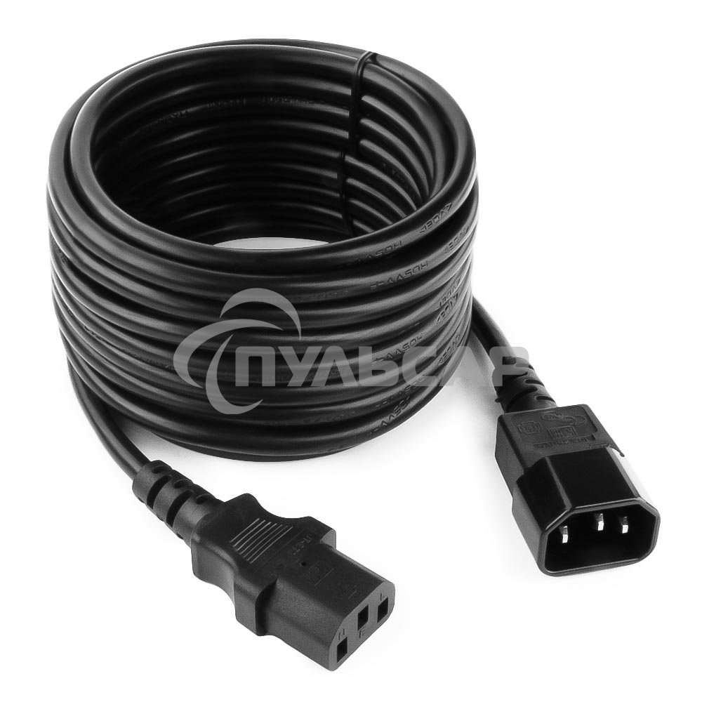 Кабель питания сист.блок-монитор Cablexpert PC-189-VDE-5M, 5м, C13-C14, VDE, 10А, Сечение провода: 0,75 мм2, черный, с заземлением