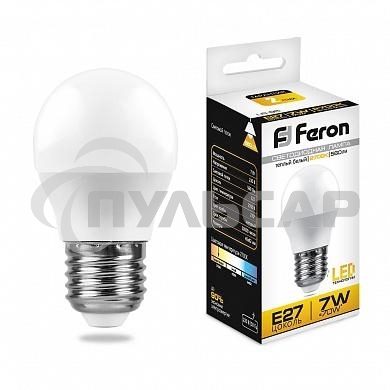 Лампа светодиодная Feron LB-95 7W 230V E27 2700K G45