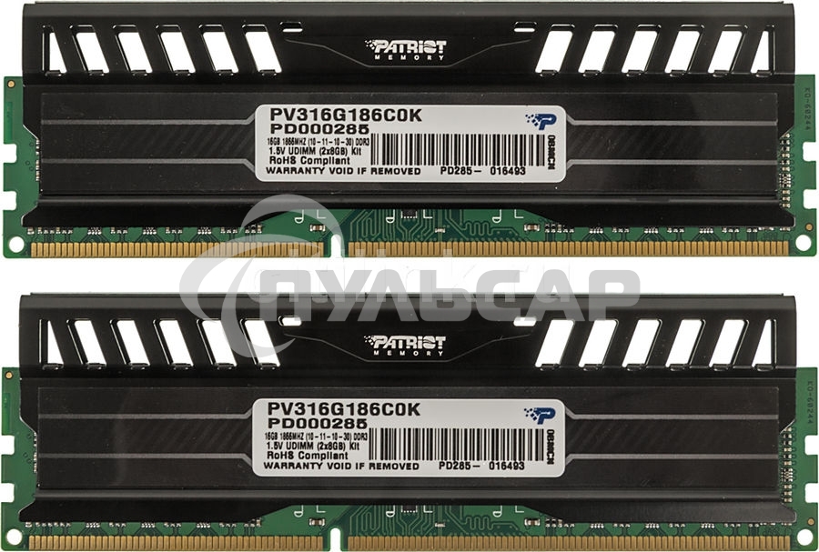 Оперативная память Patriot Viper 3, DDR3, 16Gb (2x8 Gb), 1866 MHz, CL10, DIMM, радиатор, черный