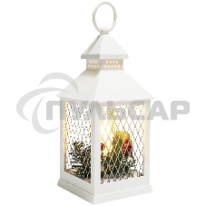 Декоративный фонарь со свечкой, белый корпус, размер 10.5х10.5х24 см, цвет ТЕПЛЫЙ БЕЛЫЙ