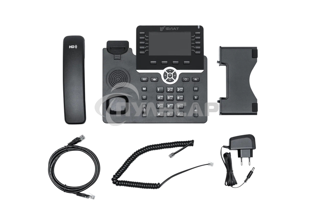 IP-телефон Flat-Phone B10: 20 SIP-аккаунтов, 2 порта 10/100/1000BASE-T (RJ-45), ЖК-дисплей, PoE, адаптер питания 220В, ТОРП