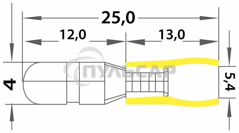 Разъем штекерный изолированный штекер 5 мм 4-6 мм² (РШи-п 6.0-5) желтый Rexant