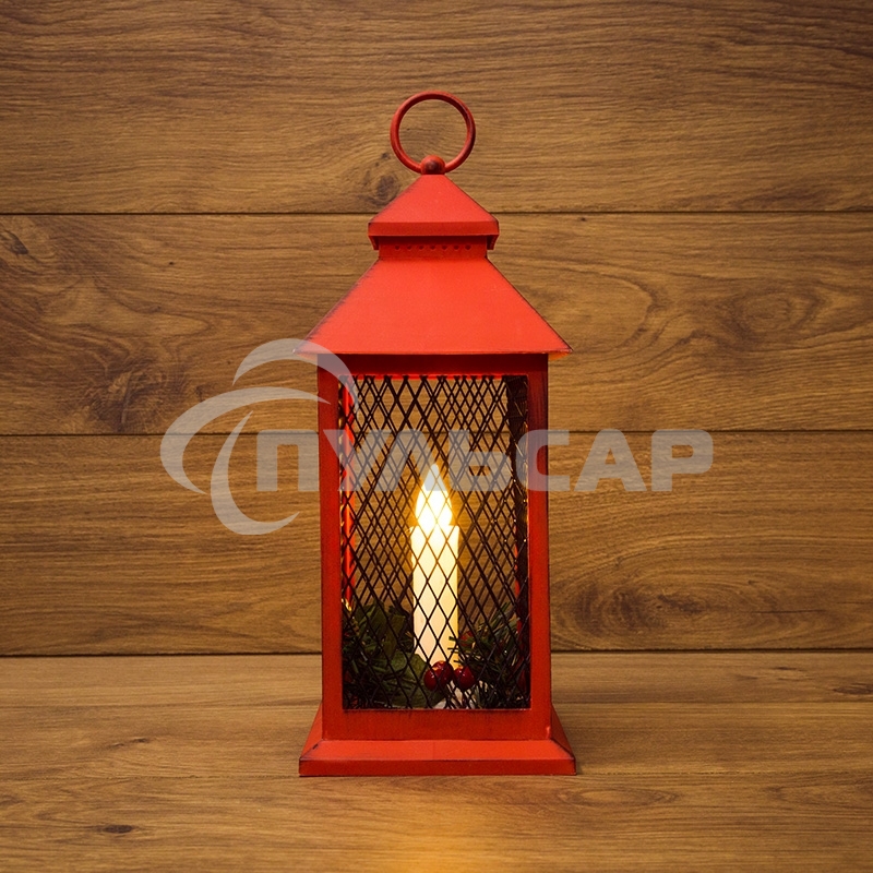 Декоративный фонарь Neon-night со свечкой, красный корпус, размер 13.5х13.5х30,5 см, цвет теплый белый