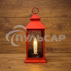 Декоративный фонарь Neon-night со свечкой, красный корпус, размер 13.5х13.5х30,5 см, цвет теплый белый