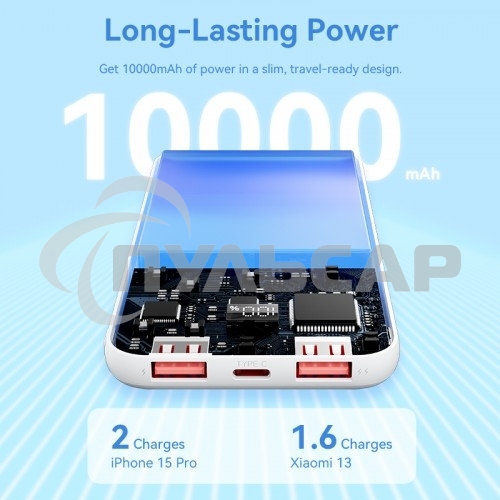 Портативный аккумулятор Vention 10000mAh(M/C-A/A)22.5W белый с LED Дисплеем