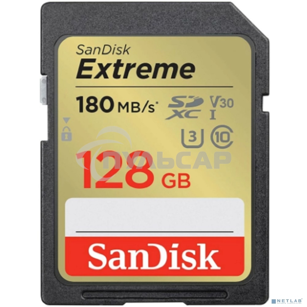 Флеш карта SD 128Gb SanDisk SDXC Class 10 V30 UHS-I U3 Extreme 180MB/s