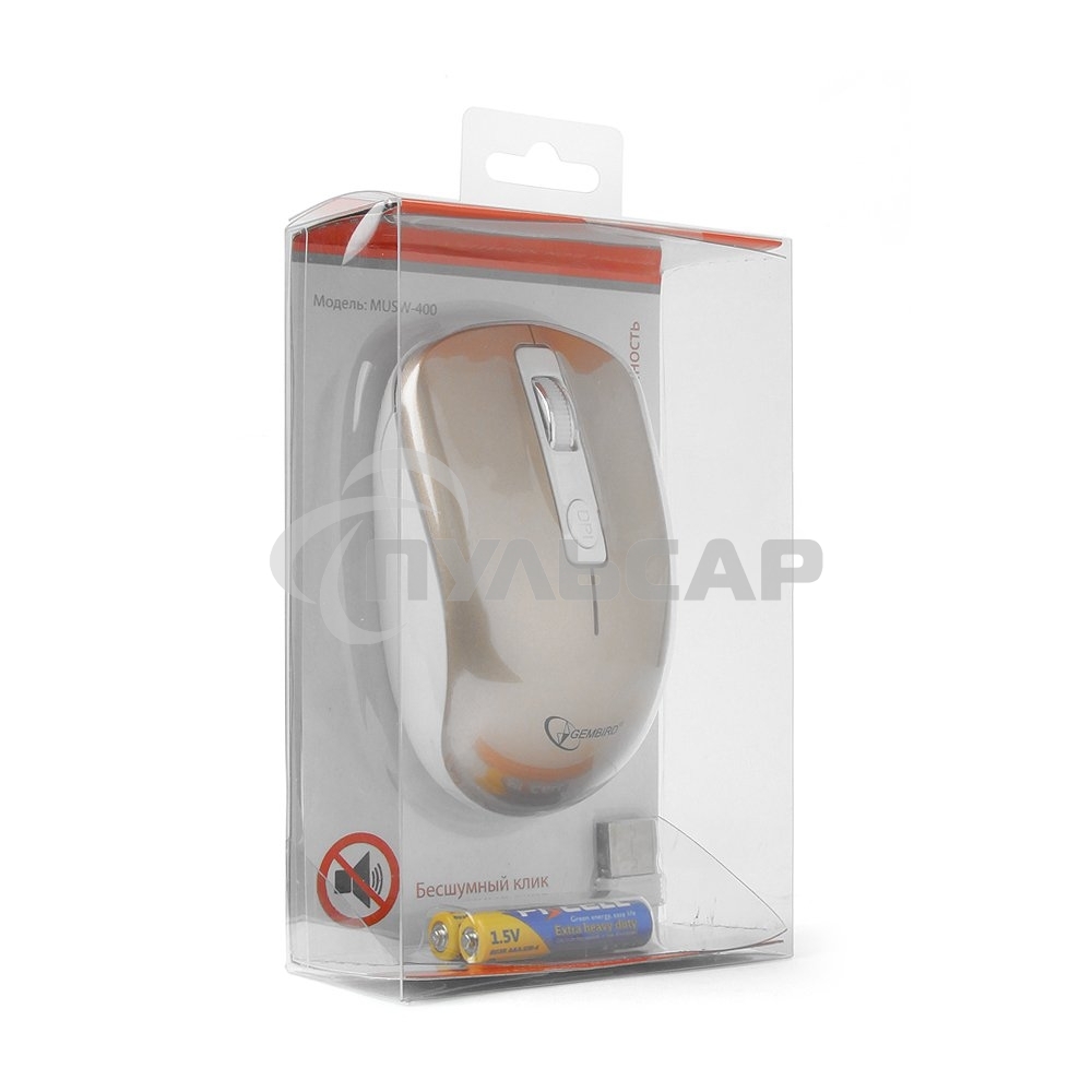 Мышь беспроводная Gembird MUSW-400-G золотой, 1600 dpi, радиоканал, USB, кнопки - 4