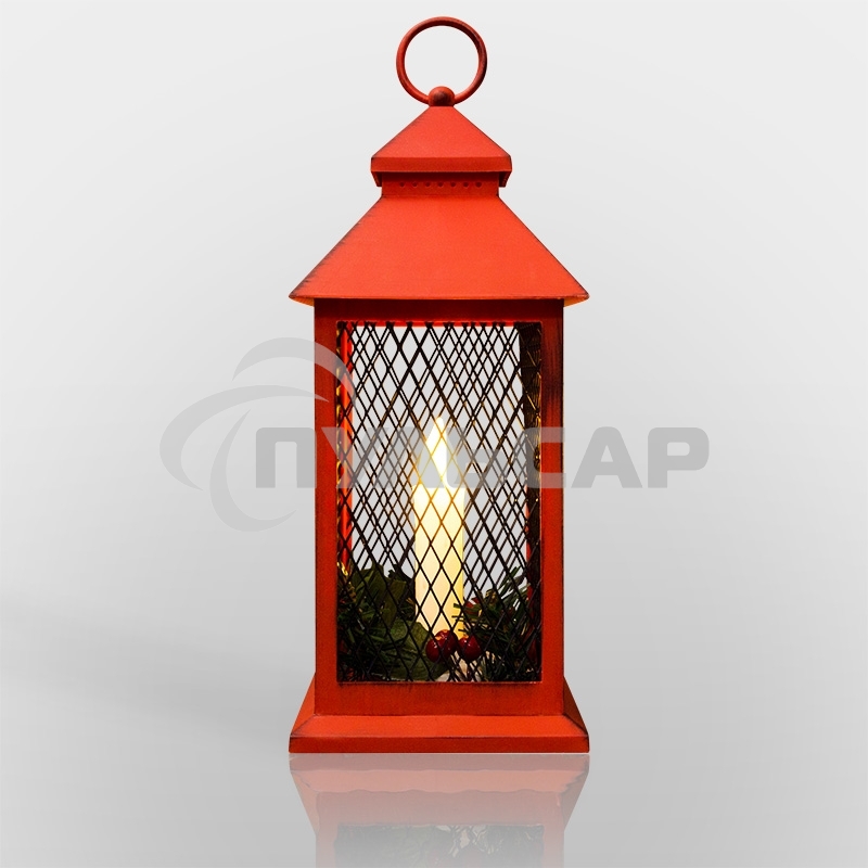 Декоративный фонарь Neon-night со свечкой, красный корпус, размер 13.5х13.5х30,5 см, цвет теплый белый