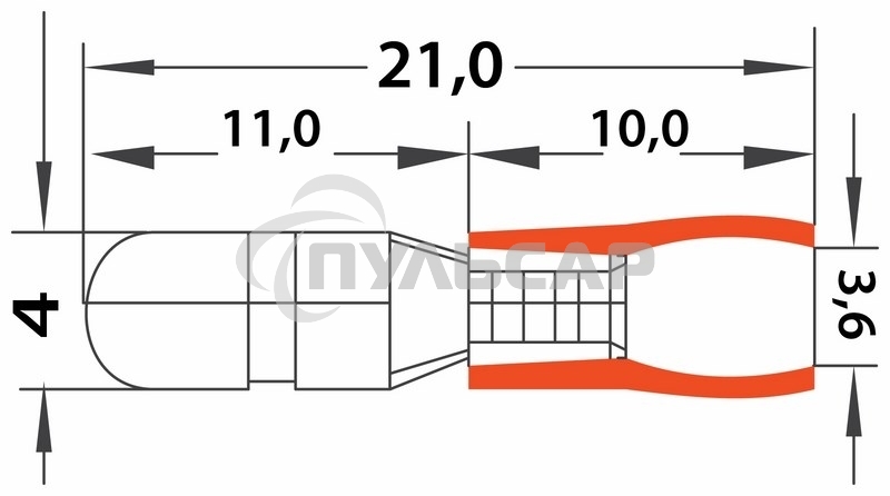 Разъем штекерный изолированный штекер 4 мм 0.5-1.5 мм² (РШи-п 1.5-4/РШИп 1,25-4) красный Rexant