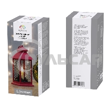 Декоративный фонарь Neon-night со свечкой, красный корпус, размер 13.5х13.5х30,5 см, цвет теплый белый