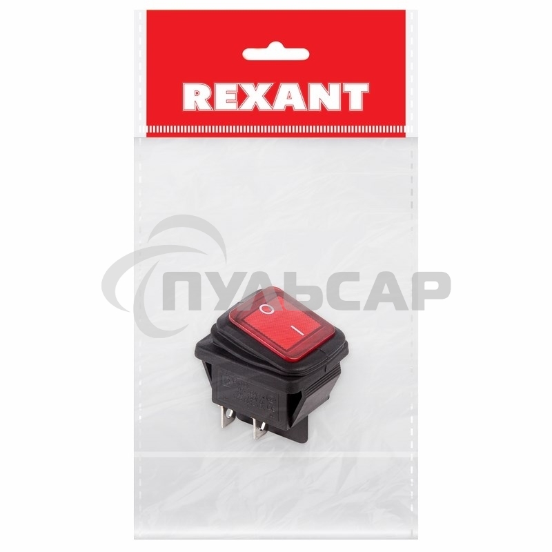 Выключатель клавишный Rexant 250V 15А (4с) ON-OFF красный с подсветкой ВЛАГОЗАЩИТА (RWB-507) Индивидуальная упаковка 1 шт