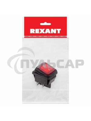 Выключатель клавишный Rexant 250V 15А (4с) ON-OFF красный с подсветкой ВЛАГОЗАЩИТА (RWB-507) Индивидуальная упаковка 1 шт