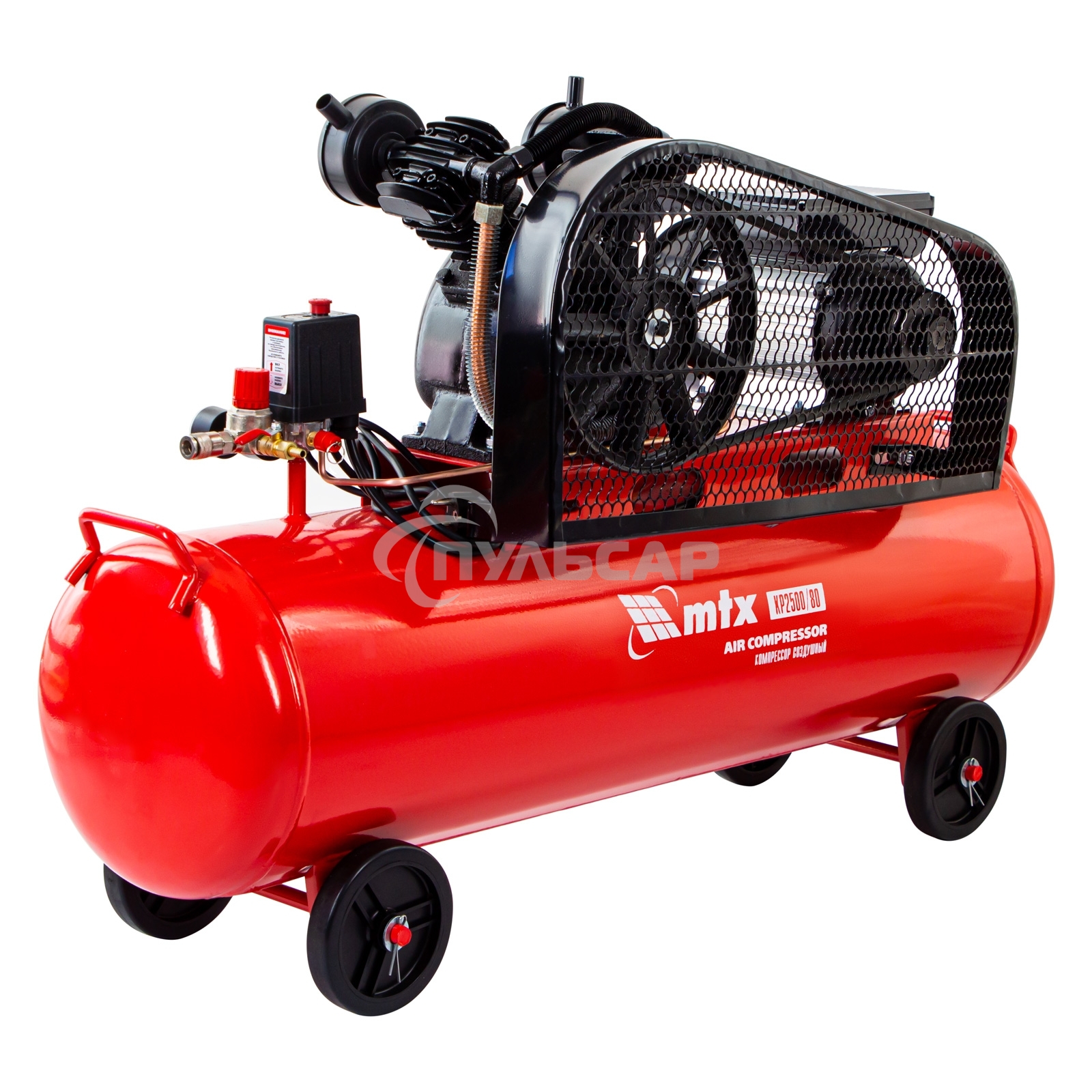 Компрессор воздушный рем. привод КР2500/80, 2,5 кВт, 80 литров, 420 л/мин МТХ