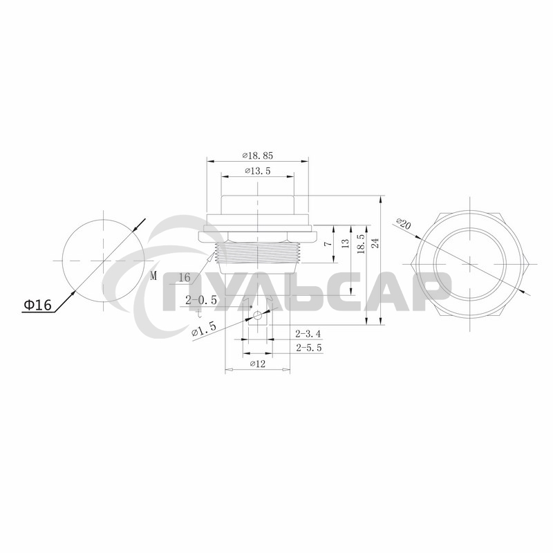Выключатель-кнопка металл 250V 2А (2с) (ON)-OFF Ø16.2 желтая Rexant