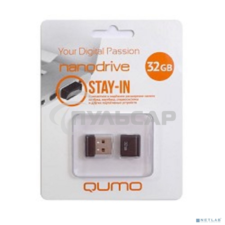 Флешка USB 2.0 QUMO 32 Gb, NANO QM32GUD-NANO-B черный