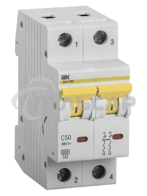 Выключатель автоматический IEK MVA31-2-050-C 50A тип C 6kA 2П 400В 2мод белый (упак.:1шт)