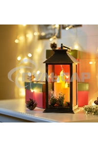 Декоративный фонарь Neon-night со свечкой и шишкой, бронзовый корпус, размер 14x14x27 см, цвет теплый белый