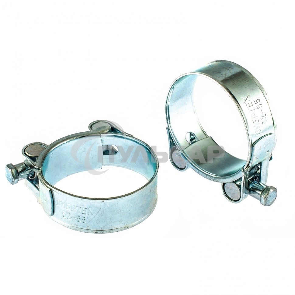 Хомуты металлические, силовые 52-55 мм, ширина 22 мм, шарнирные, W1, 2 шт. Сибртех