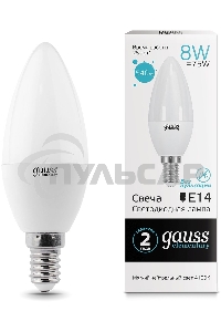 Лампа светодиодная LED Gauss 8Вт E14 220В 4100К Elementary свеча 33128