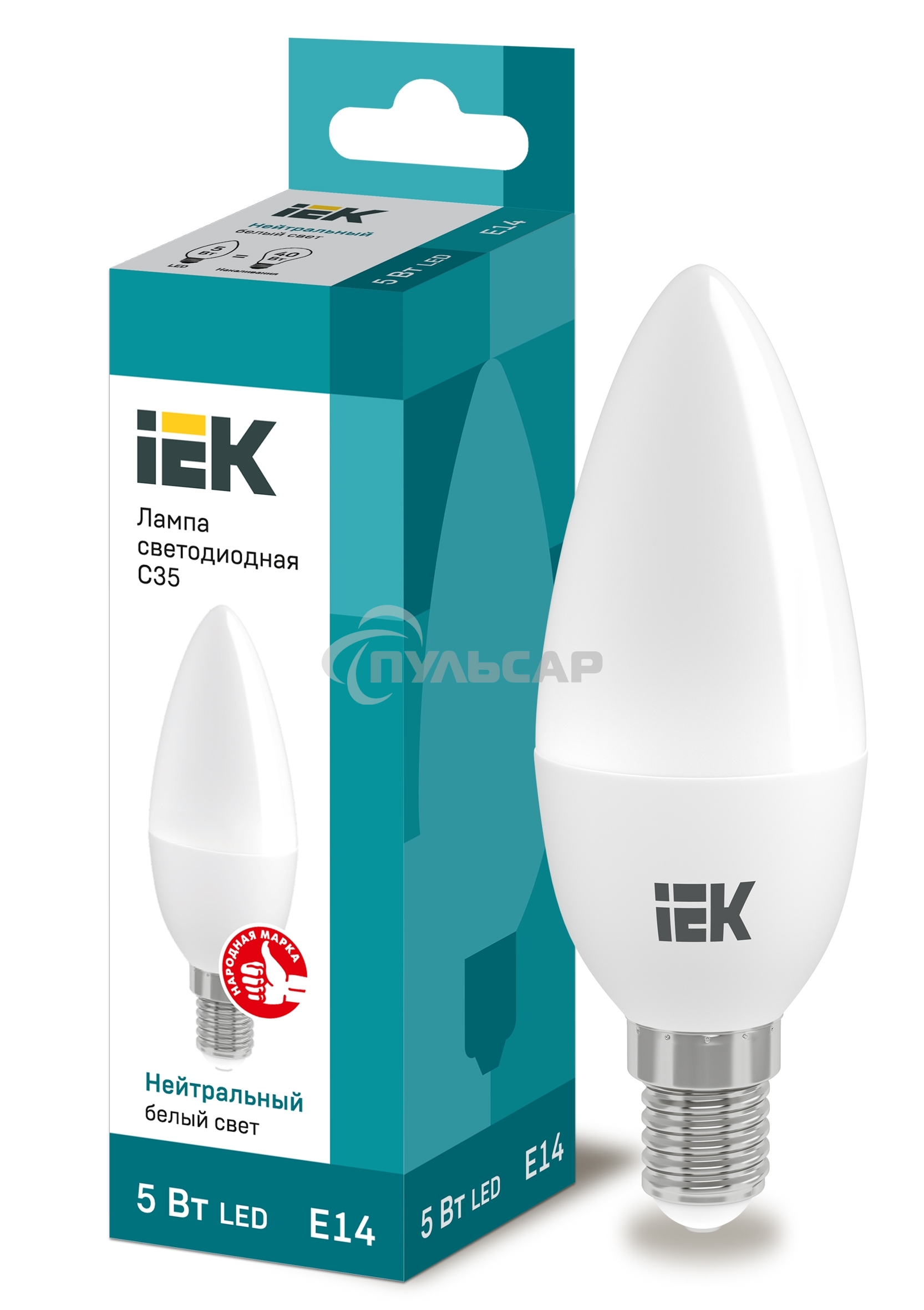 Лампа cветодиодная Iek LLE-C35-5-230-40-E14 ECO C35 свеча 5Вт 230В 4000К E14 IEK
