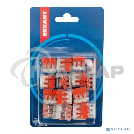 Клемма соединительная рычажковая компактная Rexant 3-проводная, прозрачная, 0.14-4 мм² (20 шт./уп.)