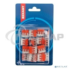 Клемма соединительная рычажковая компактная Rexant 3-проводная, прозрачная, 0.14-4 мм² (20 шт./уп.)