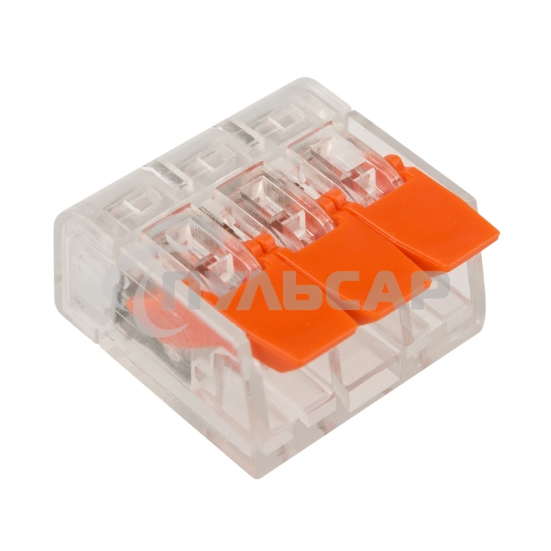 Клемма соединительная рычажковая компактная Rexant 3-проводная, прозрачная, 0.14-4 мм² (20 шт./уп.)