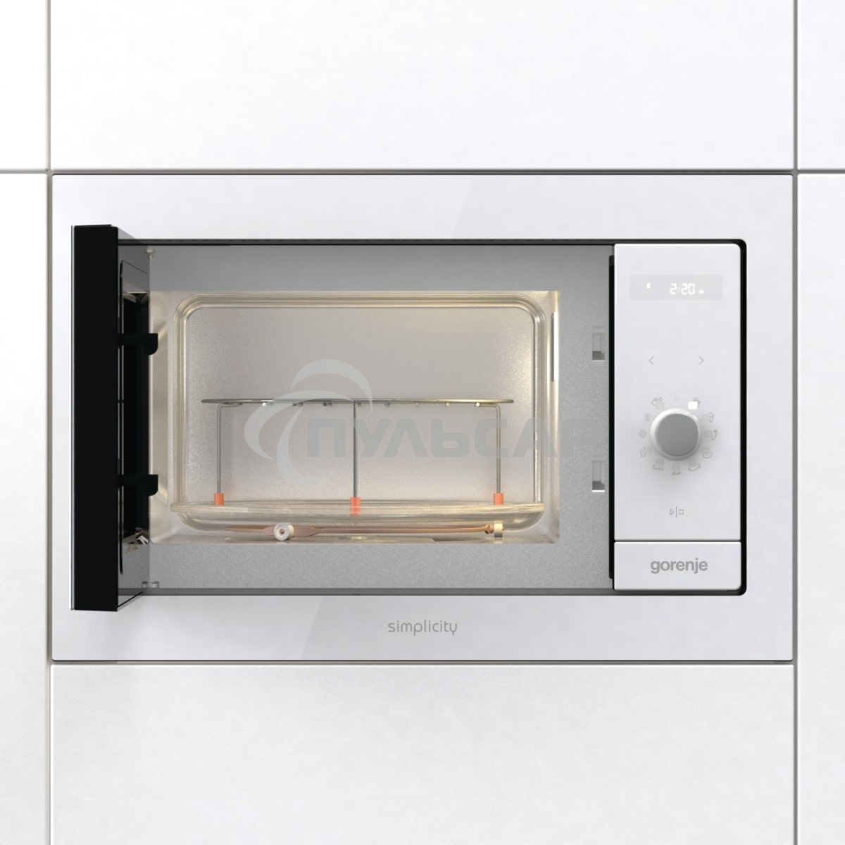 Микроволновая печь встраиваемая Gorenje BM235G1SYW белый, 23 л, 900 Вт, переключатели - поворотный механизм/сенсор