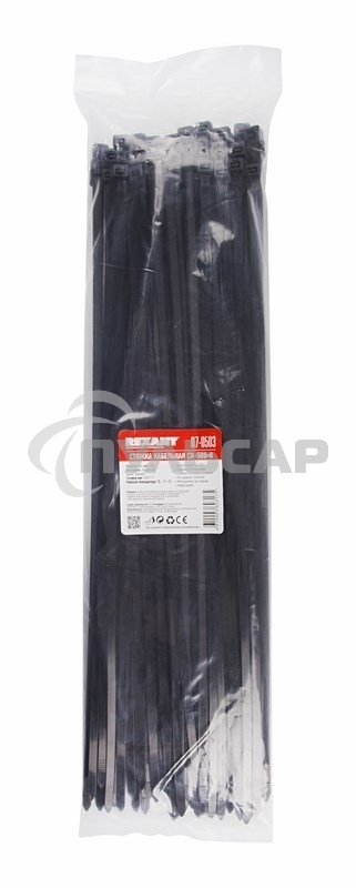 Хомут-стяжка кабельная нейлоновая Rexant 500 x7,6 мм, черная, упаковка 100 шт.