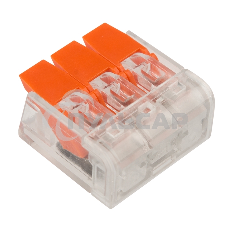 Клемма соединительная рычажковая компактная Rexant 3-проводная, прозрачная, 0.14-4 мм² (20 шт./уп.)